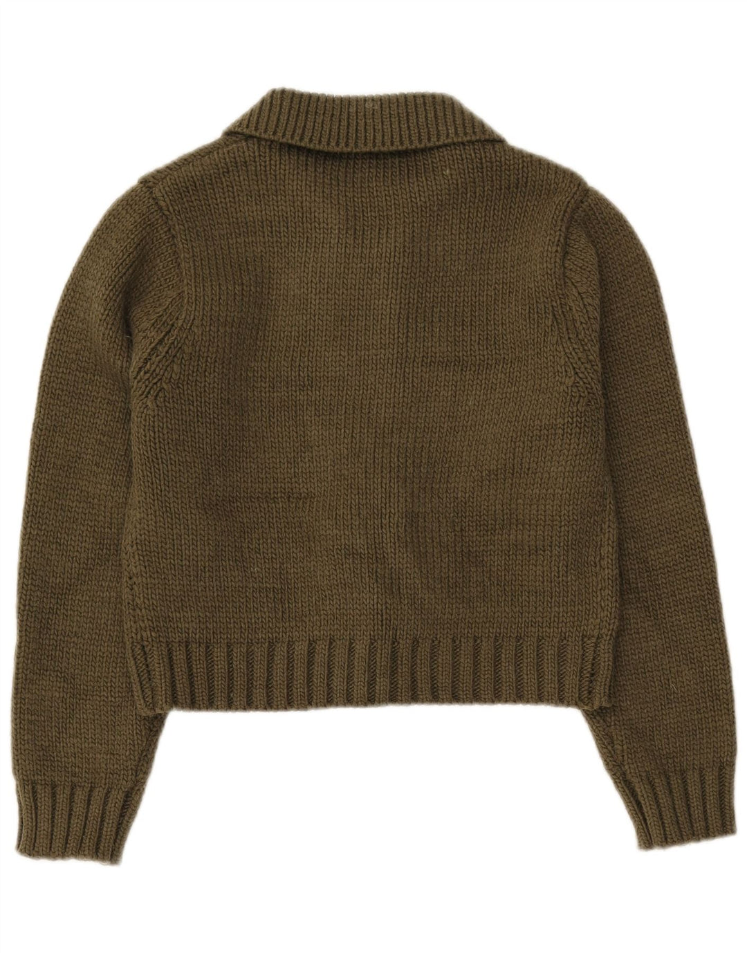 Maglione cardigan corto da donna Zara UK 16 grande poliestere kaki