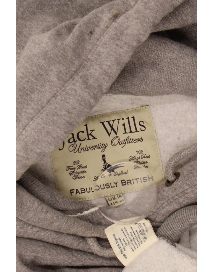 JACK WILLS Felpa con cappuccio grafica da donna UK 14 Grande cotone grigio