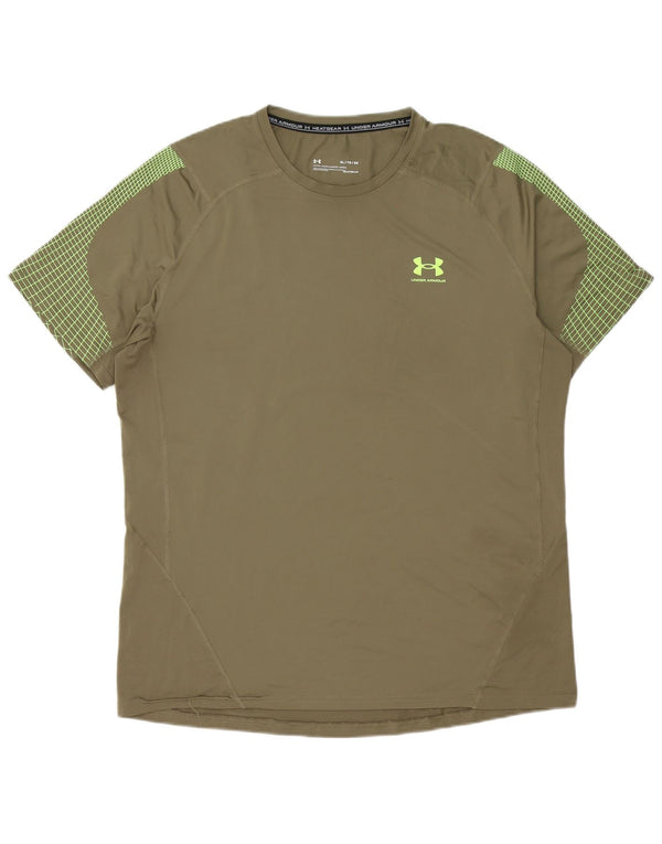 Maglietta Under Armour da uomo Heat Gear Top XL Khaki geometrica