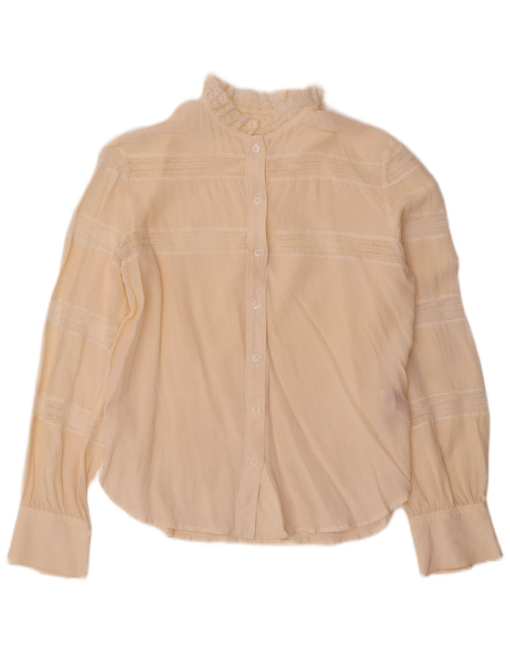 Camicetta camicia vintage da donna EU 38 Seta a righe beige medio