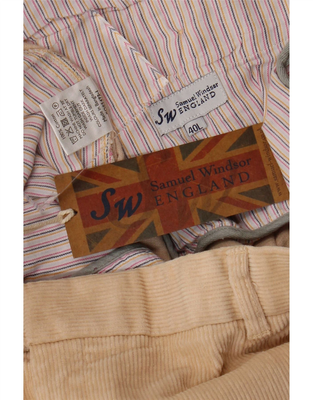 SAMUEL WINDSOR Pantaloni dritti da uomo in velluto a coste W40 L33 Cotone Beige