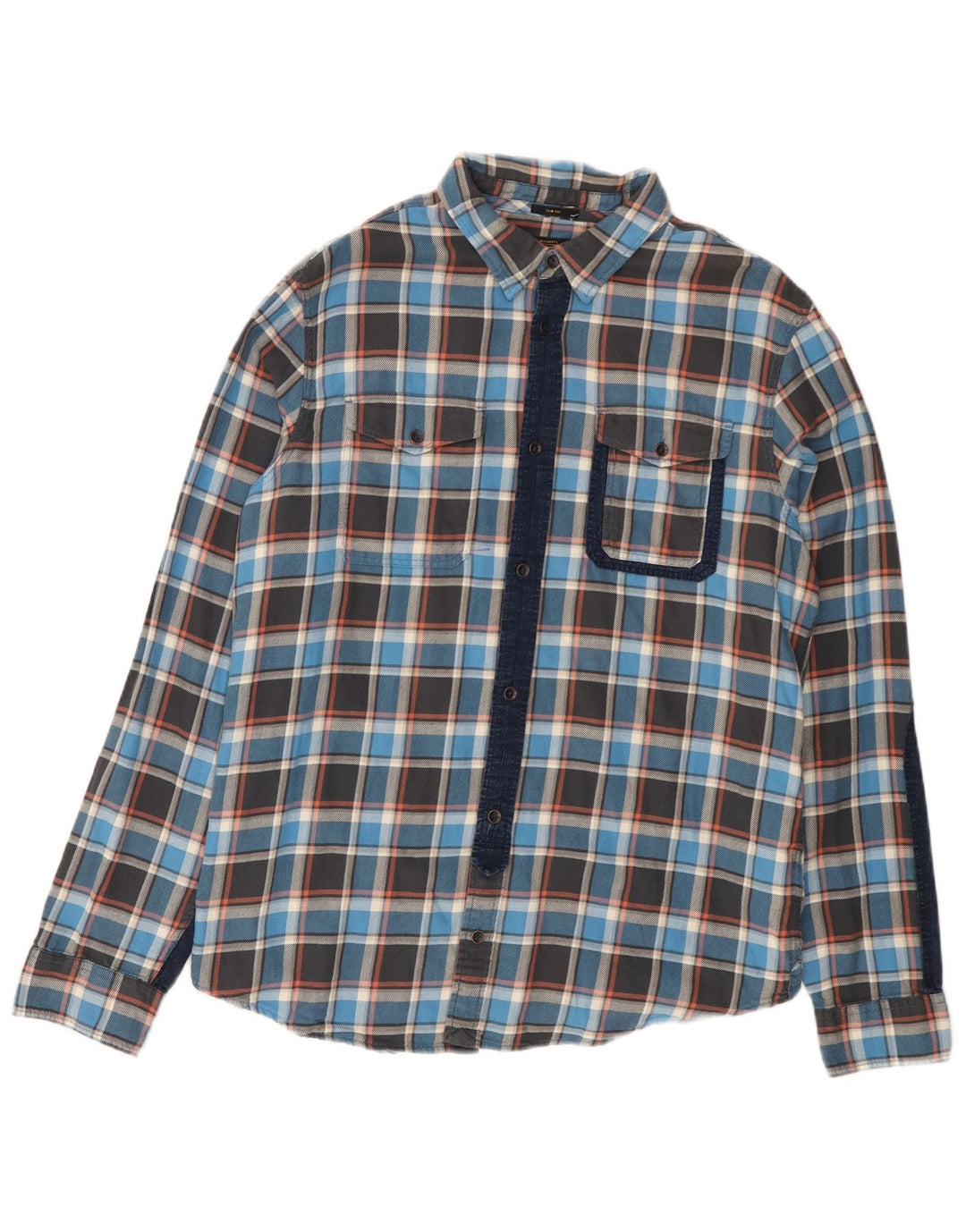 Camicia da uomo in flanella slim fit ALL SAINTS, cotone a quadri blu grandi