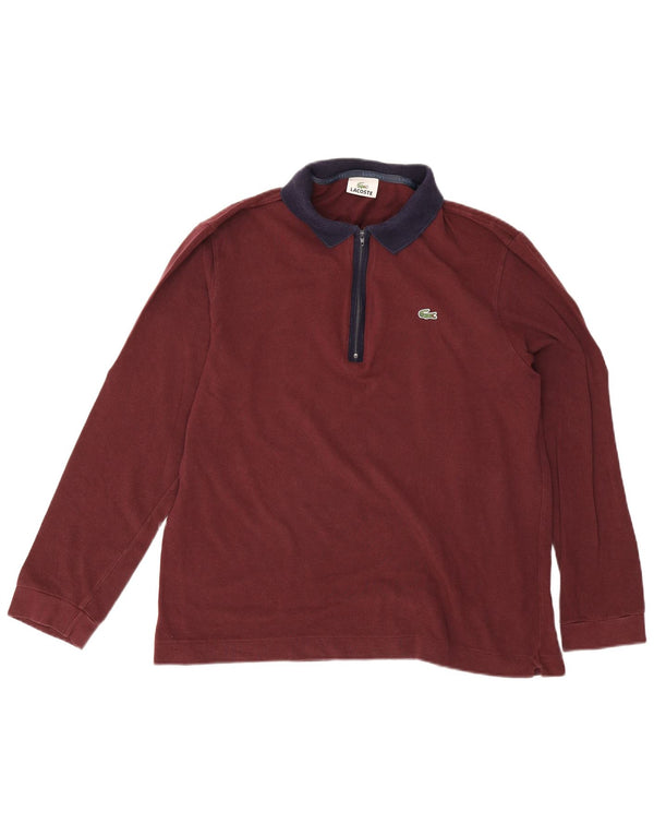 Polo da rugby da uomo a maniche lunghe Lacoste taglia 5 grande color bordeaux