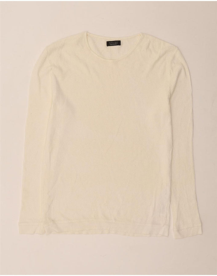 Maglione maglione girocollo da uomo Zara in cotone bianco sporco medio