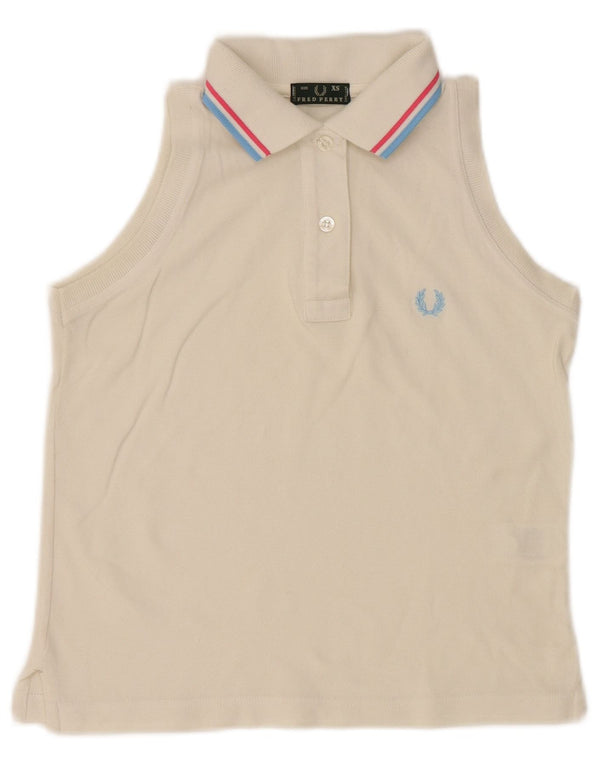 Fred Perry Womens Crop Sleeveless Polo Shirt UK 6 XS Off White Cotton