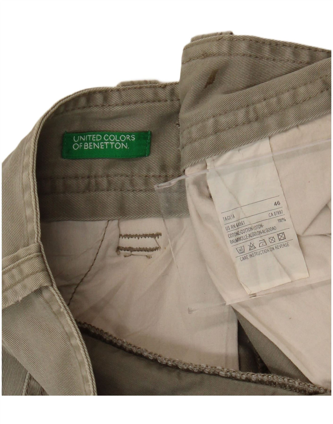 Pantaloncini cargo da uomo BENETTON IT 46 Small W32 Cotone Beige