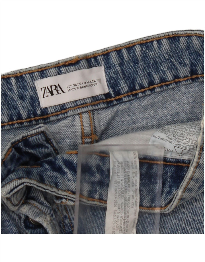 Pantaloncini in denim invecchiato ZARA da donna EU 36 XS W26 cotone blu