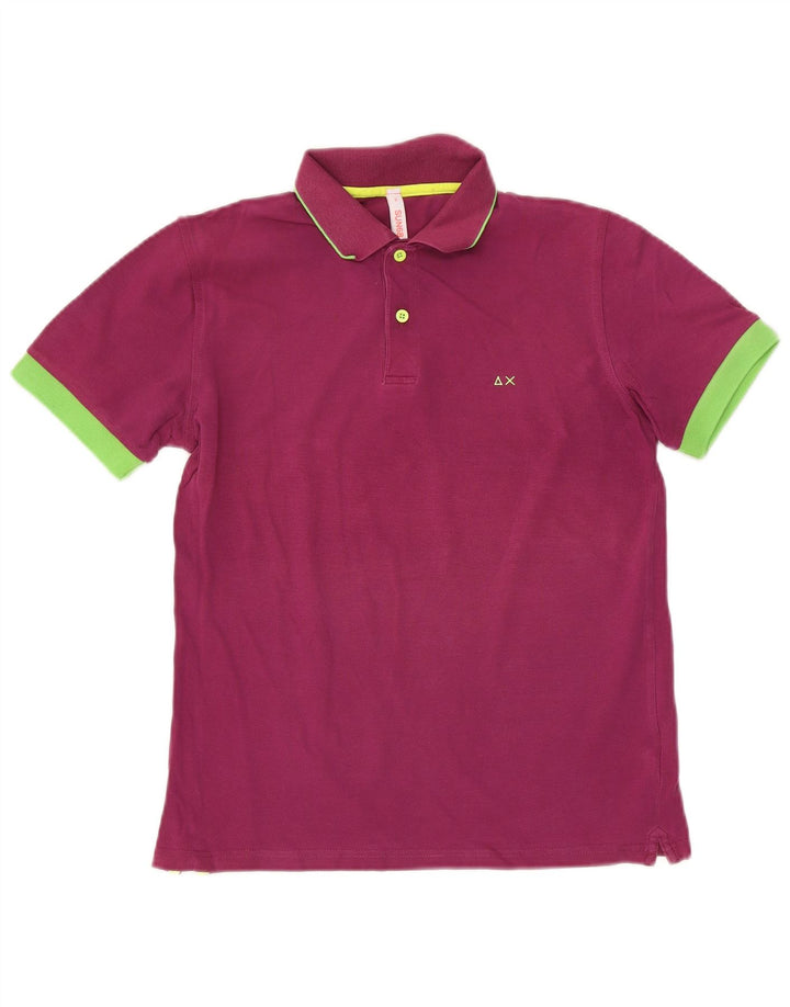 Polo da uomo Sun68 piccola in cotone color block viola