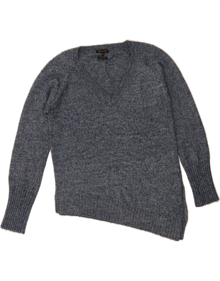 MASSIMO DUTTI Womens V-Neck Jumper Sweater UK 10 Small Navy Blue Flecked Vintage Massimo Dutti and Second-Hand Massimo Dutti from Messina Hembry 