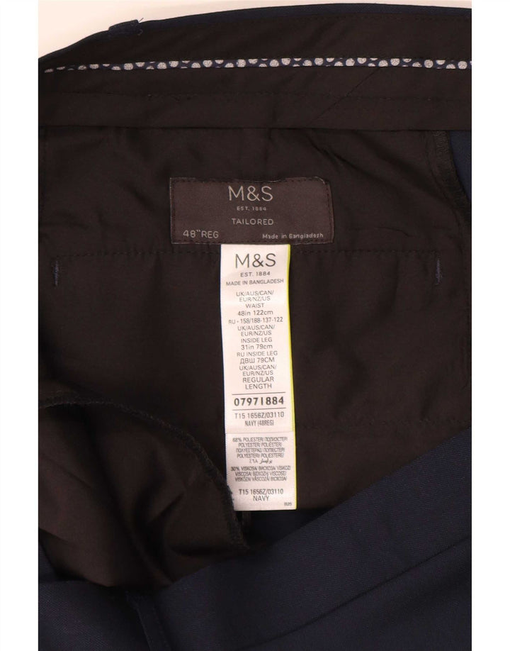 Pantaloni da abito dritti sartoriali da uomo Marks & Spencer W48 L31 Blu Navy