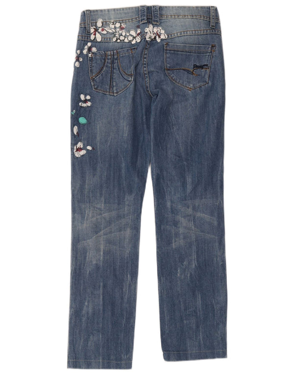 Jeans dritti con grafica da donna Desigual W28 L29 cotone floreale blu