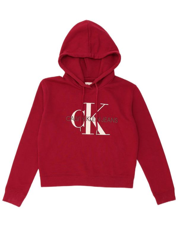 Maglione con cappuccio grafico da donna Calvin Klein Jeans Crop Graphic UK 10 piccolo bordeaux