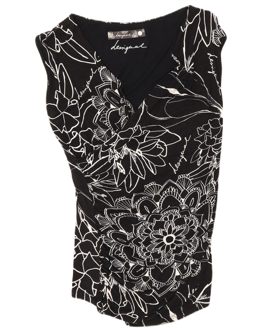 Desigual Donna Camicetta Top UK 10 Small Nero Floreale Viscosa