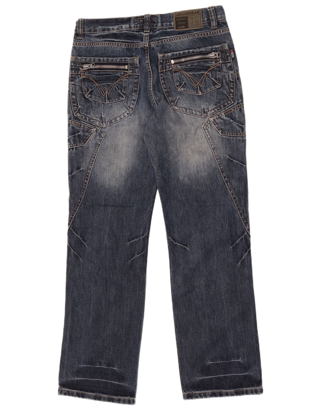 Jeans dritti da uomo vintage W32 L32 in cotone patchwork blu