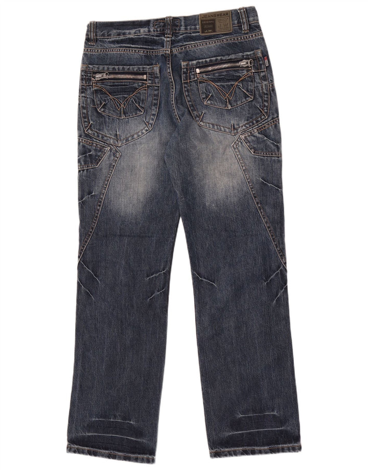 Jeans dritti da uomo vintage W32 L32 in cotone patchwork blu