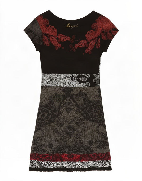 Desigual Abito basic da donna a maniche corte UK 18 XL Nero Paisley Viscosa