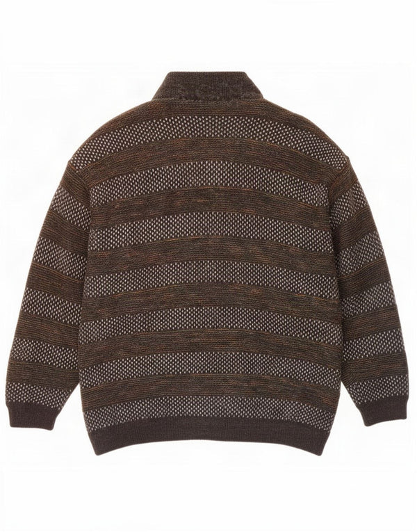Giubbotto bomber in maglia da uomo vintage UK 42 XL a righe marroni