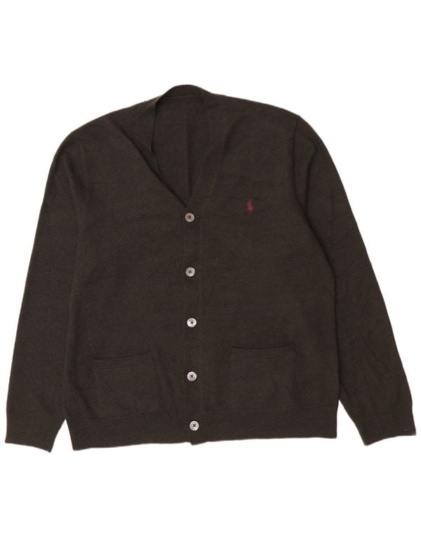Polo Ralph Lauren Maglione cardigan da uomo grande lana merino verde classico