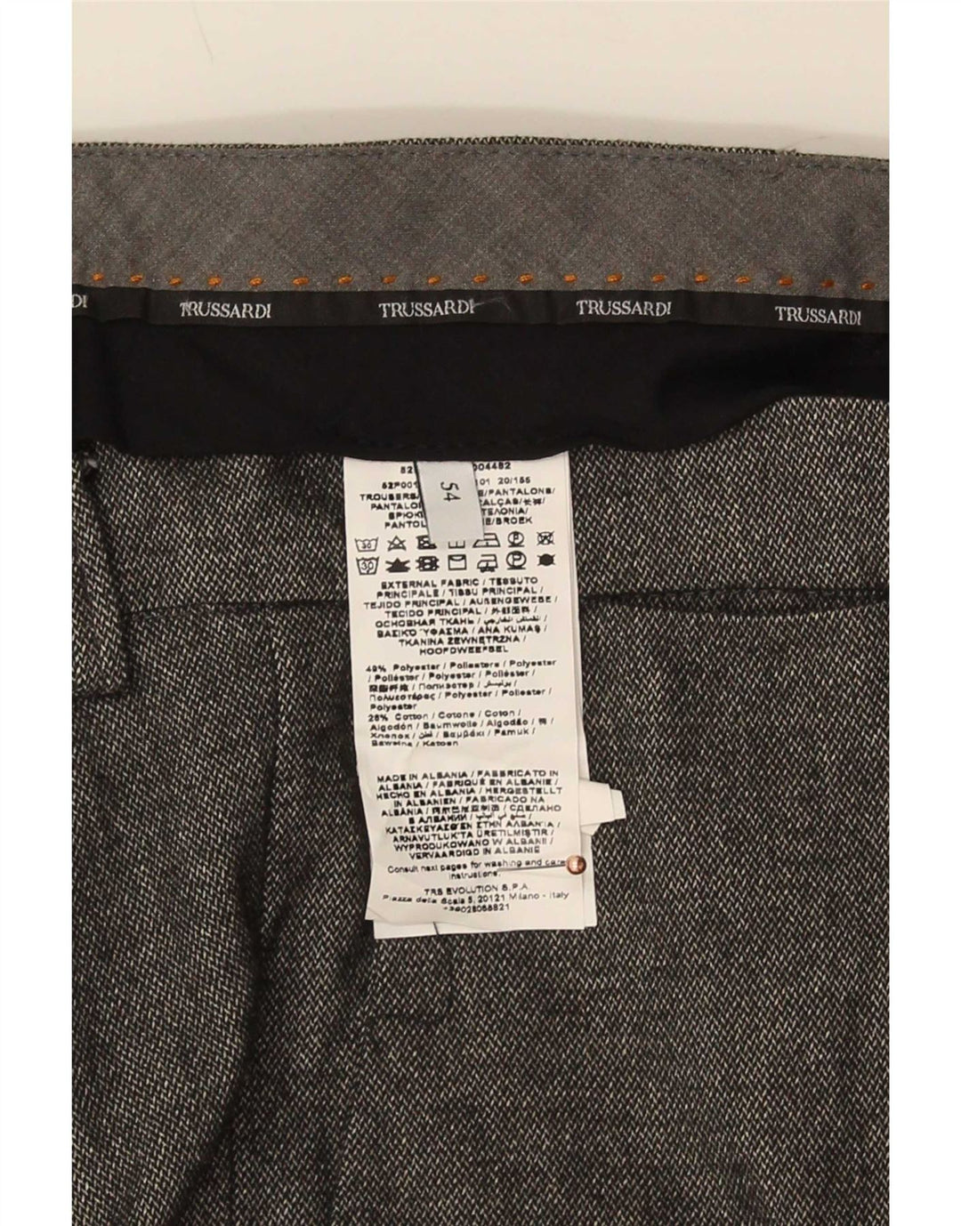 Pantaloni da Abito Slim Uomo Trussardi IT 54 2XL W40 L34 Poliestere Grigio