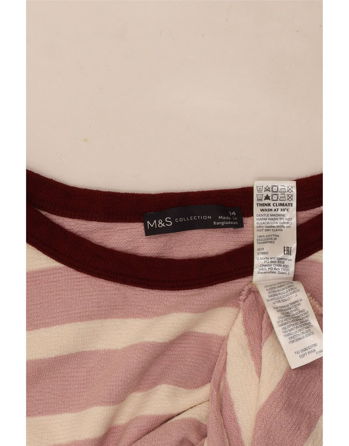 Marks & Spencer Top da donna a maniche lunghe UK 14 Large Pink Striped Cotton
