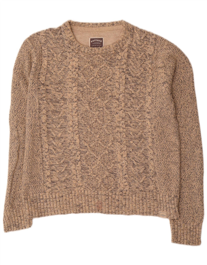 Maglione da uomo con scollo a barca Fat Face Poliestere chiazzato beige medio