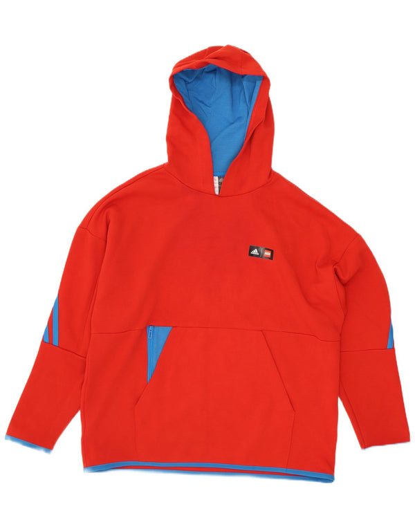 Felpa con cappuccio da ragazzo Adidas 11-12 anni in cotone color block rosso