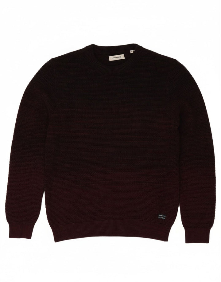 JACK & JONES Mens Crew Neck Jumper Sweater Medium Burgundy Cotton