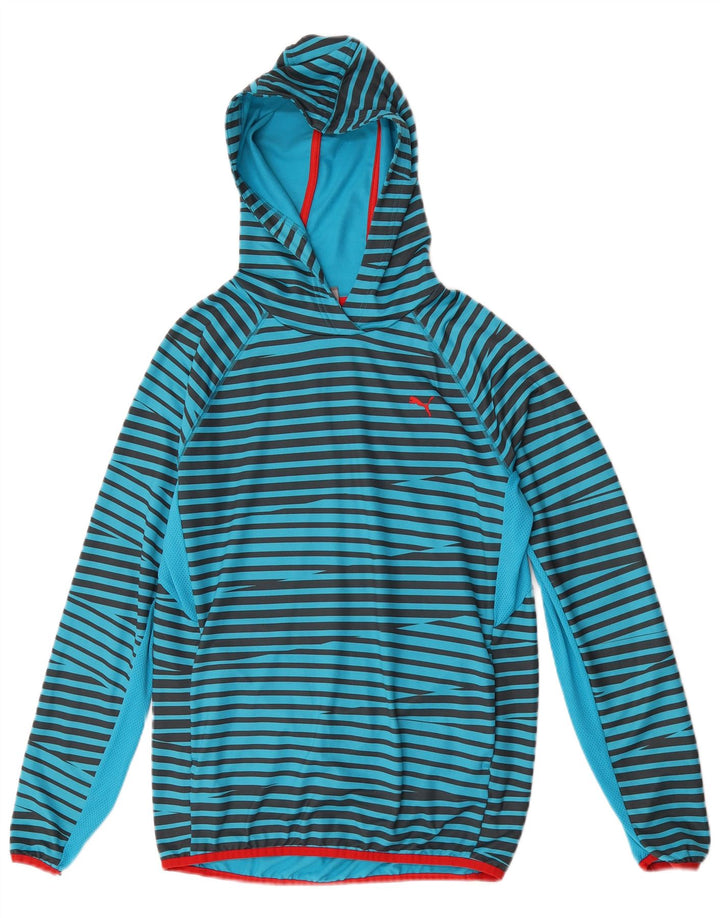 Felpa con cappuccio PUMA da bambino 13-14 anni in poliestere a righe blu