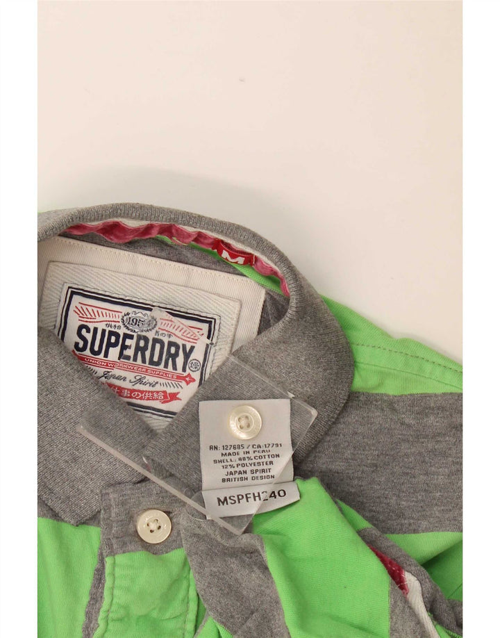 Polo da uomo Superdry in cotone a righe verde medio