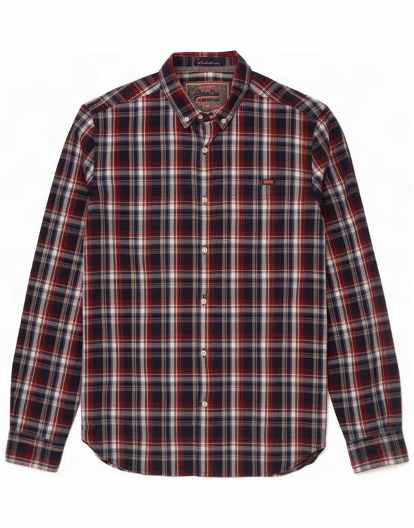 Camicia da uomo in flanella Superdry, cotone a quadri blu navy medio