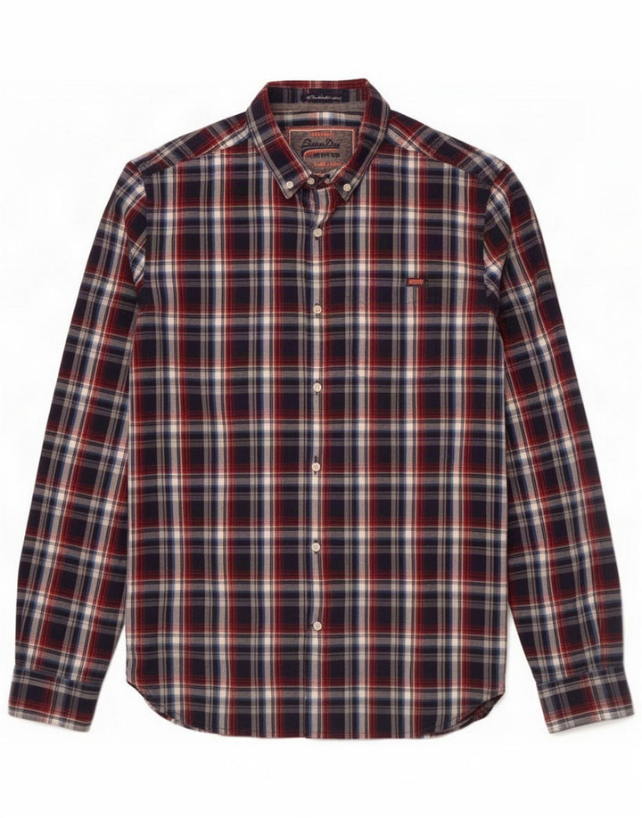 Camicia da uomo in flanella Superdry, cotone a quadri blu navy medio
