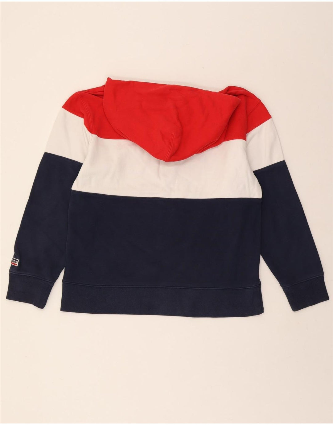 LEVI'S Womens Graphic Hoodie Jumper UK 14 Medium Multicoloured Colourblock Vintage Levi's and Second-Hand Levi's from Messina Hembry 