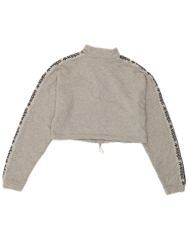 Felpa da donna con collo con zip e grafica corta ADIDAS, maglione UK 6 XS, cotone grigio