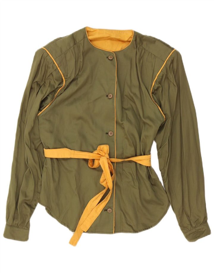 Camicetta camicia vintage da donna UK 12 verde medio