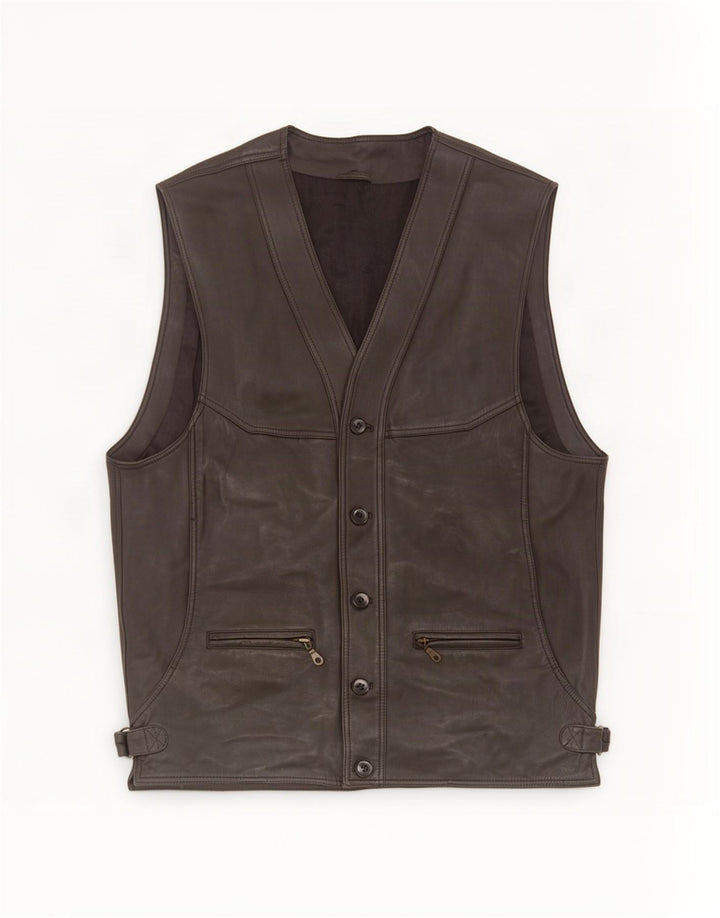 Gilet in pelle da uomo vintage UK 38 medio nero