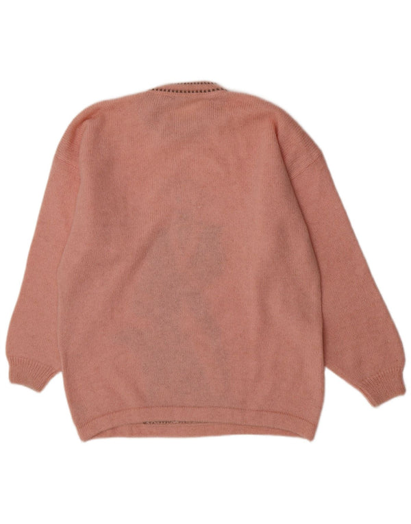 Maglione maglione girocollo con vestibilità comoda e grafica da donna ALEX UK 16 grande rosa