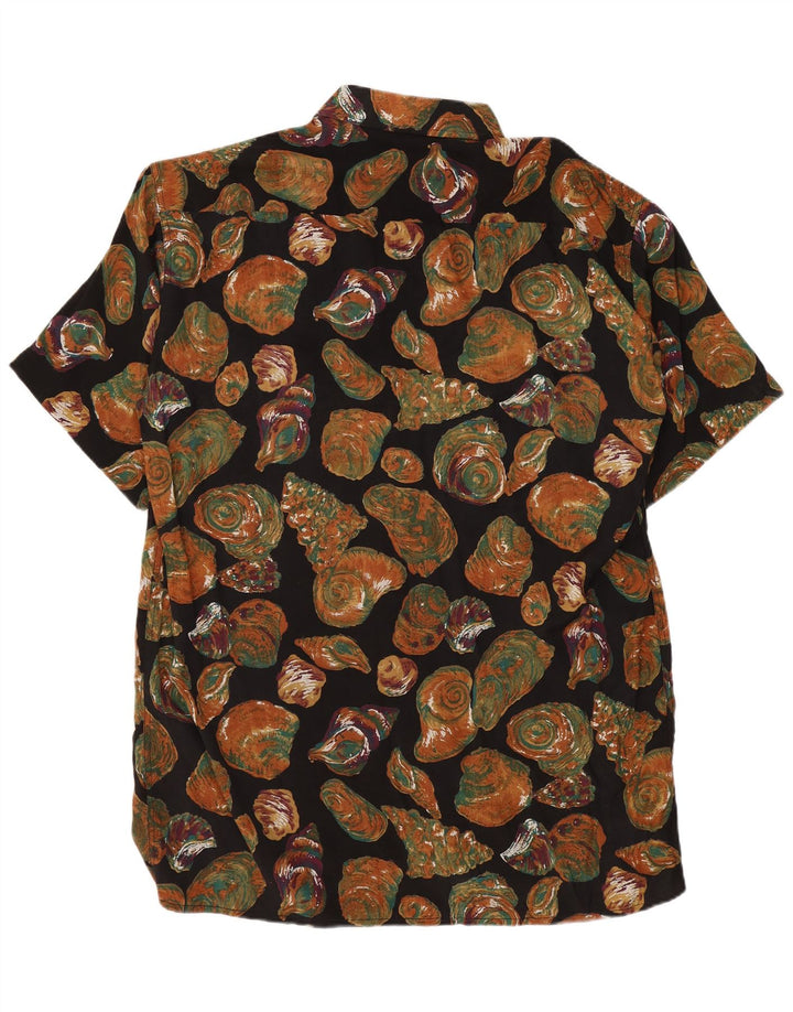 Camicia a maniche corte da uomo vintage con motivo astratto in viscosa nera media