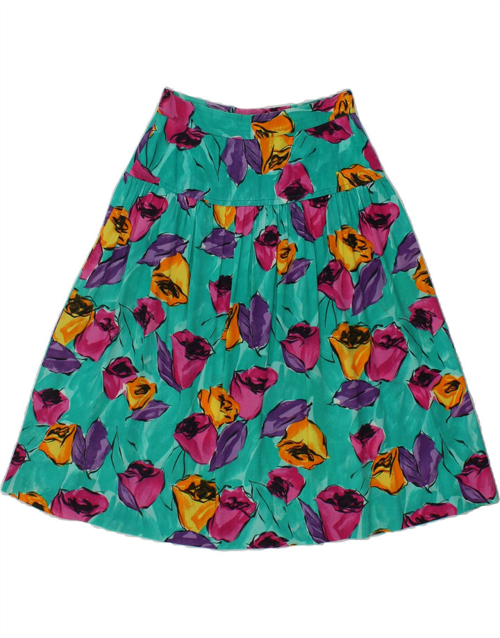 VINTAGE Womens A-Line Skirt IT 42 Medium W26 Blue Floral Vintage Vintage and Second-Hand Vintage from Messina Hembry 