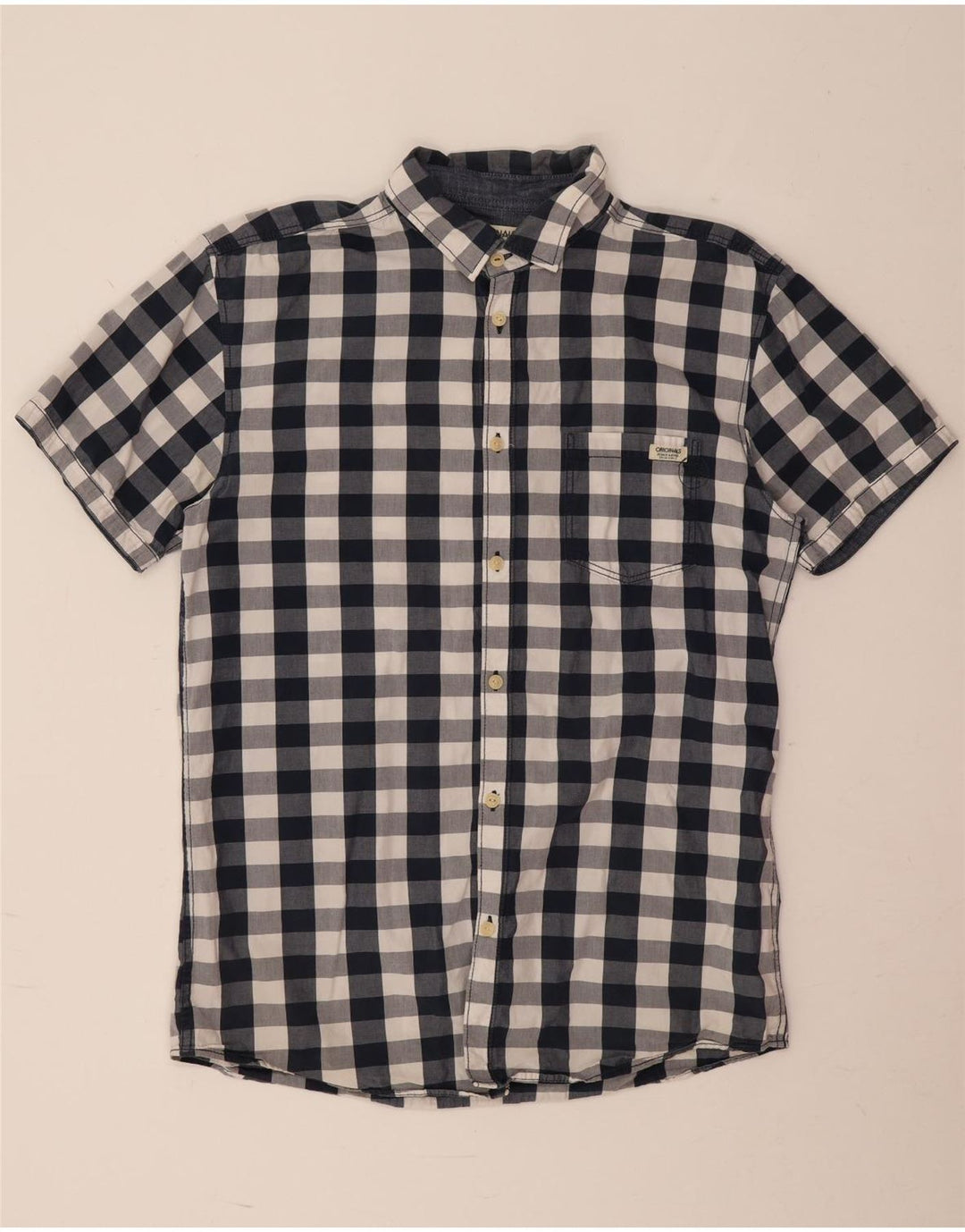 Camicia a maniche corte da uomo Jack & Jones grande in cotone a quadri blu navy
