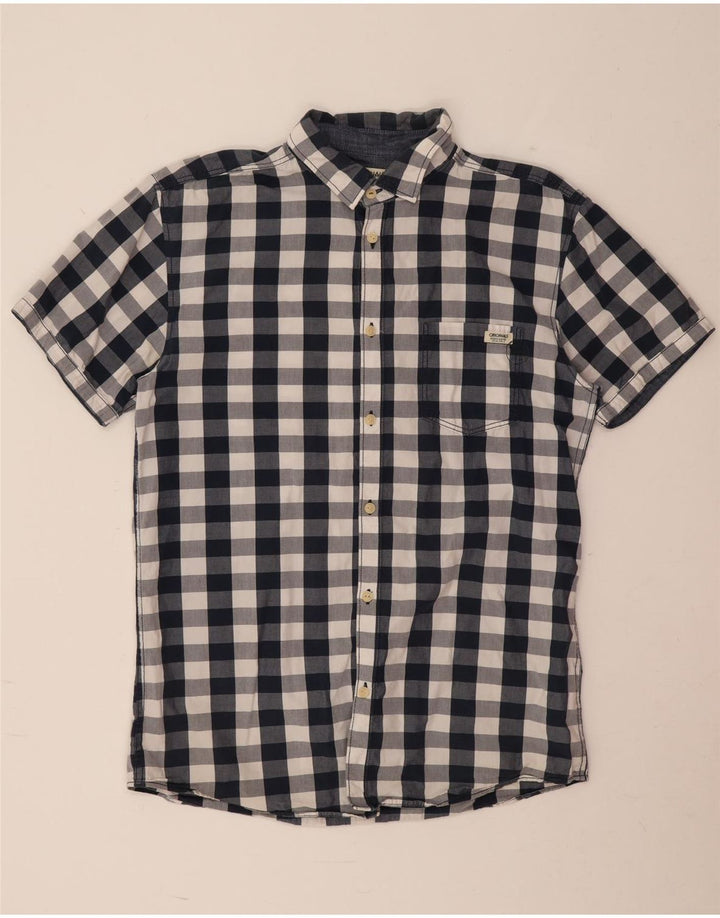 Camicia a maniche corte da uomo Jack & Jones grande in cotone a quadri blu navy