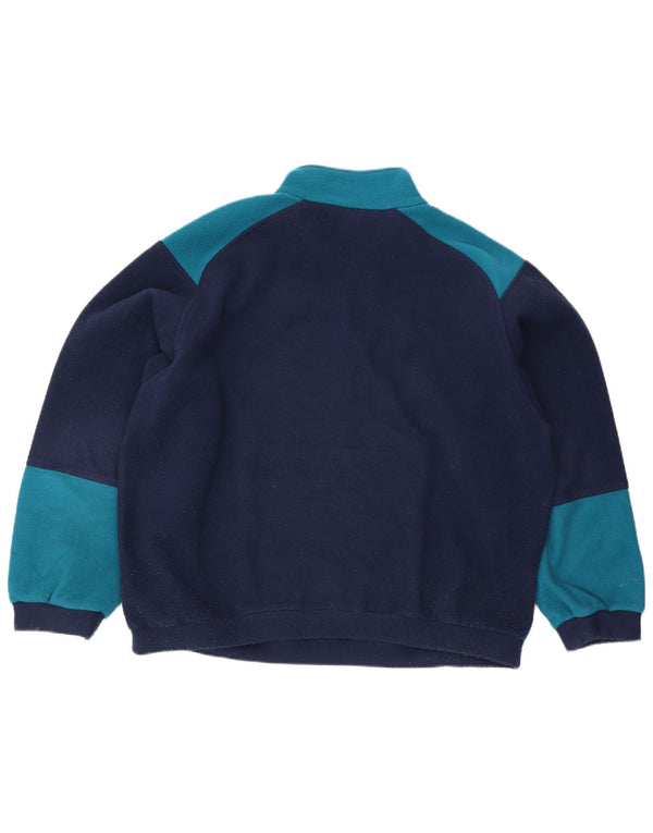 Maglione in pile vintage da uomo con zip e collo 2XL color block blu