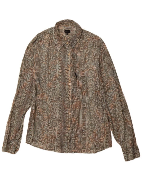 CALVIN KLEIN JEANS Camicia da donna UK 20 2XL Cotone floreale grigio