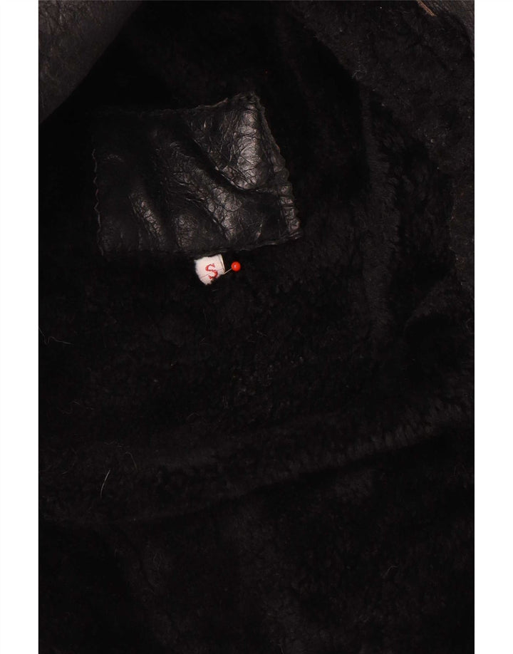 Montgomery da donna vintage in montone con cappuccio UK 10 piccolo nero invernale