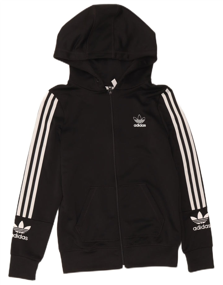 Maglione con cappuccio e zip grafica da donna Adidas UK 14 poliestere nero medio