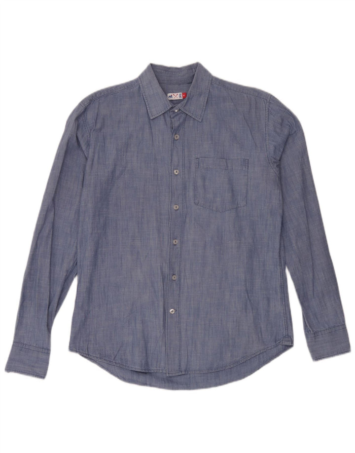 Camicia vintage da uomo in cotone blu medio