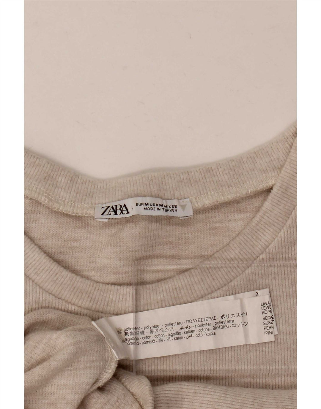 T-shirt corta da donna Zara UK 12 Poliestere beige medio