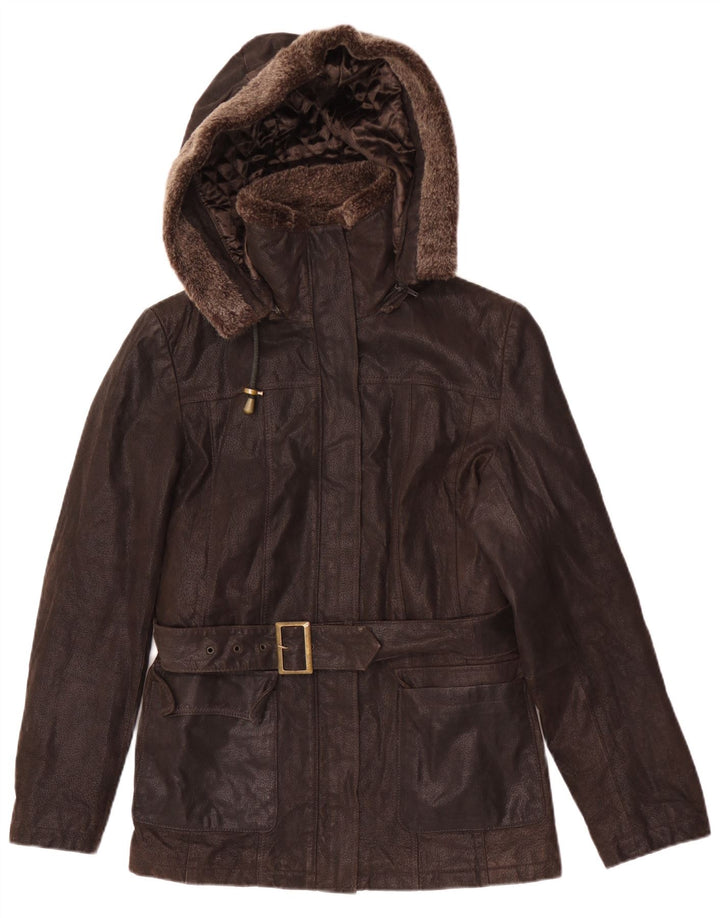 Giacca in pelle con cappuccio da donna Bata and More IT 46 Large in pelle marrone