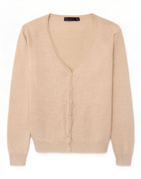 Maglione cardigan corto da donna Zara UK 14 grande cotone beige