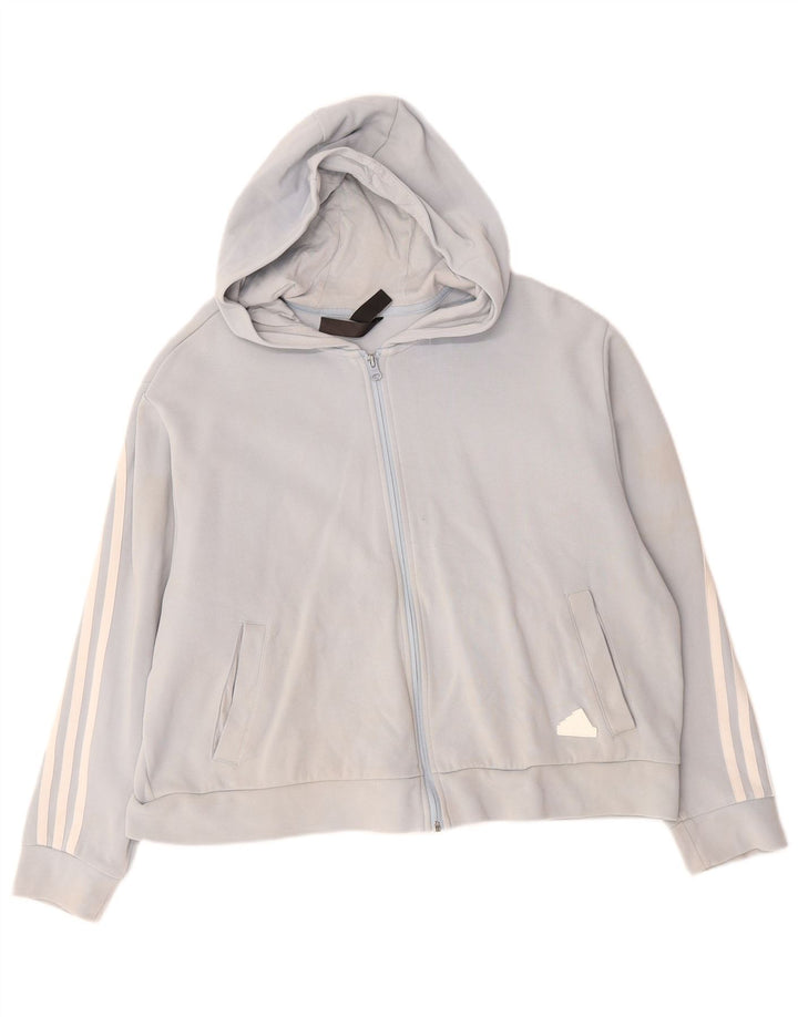 ADIDAS Womens Oversized Zip Hoodie Sweater UK 14 Medium Blue Cotton