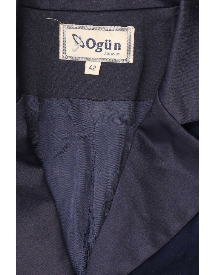 Giacca blazer vintage da donna lunga a 4 bottoni IT 42 Blu navy medio